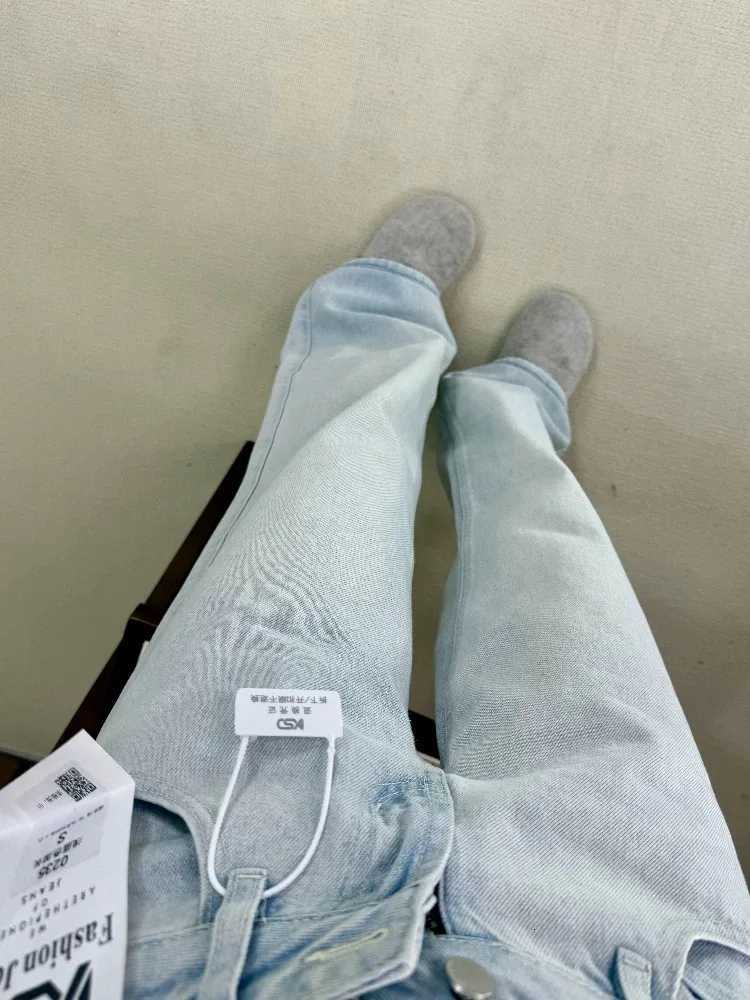 Y2K Light Blue Jeans Women High Waist Wide Leg Pants Loose Straight Leg Slimming Sagging Effect AutumnT260317