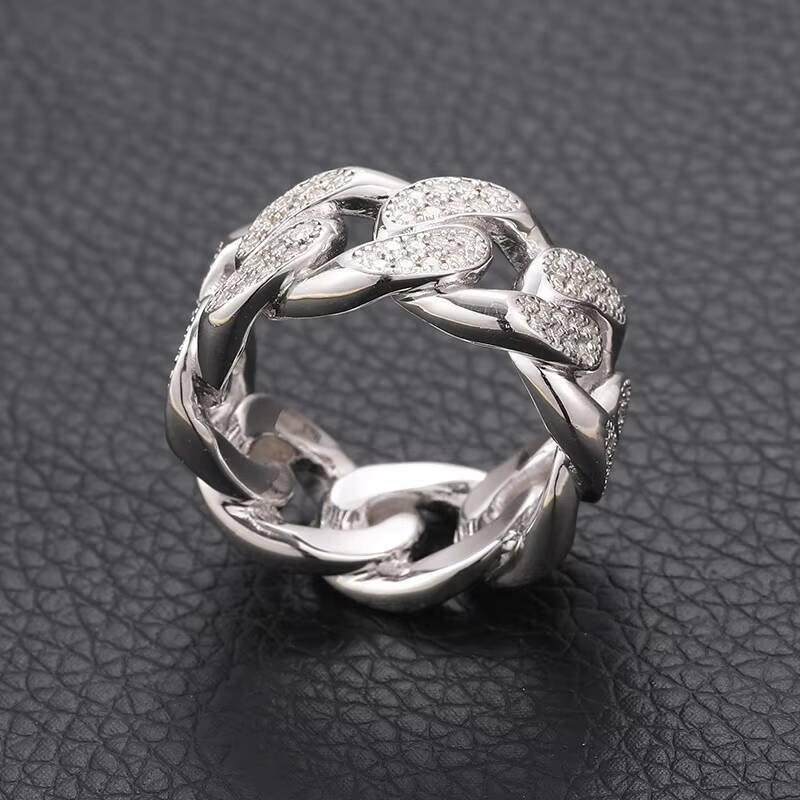 Wholesale S925 Sterling Silver VVS Moissanite Wedding Ring for Men Hip Hop Style with Cuban Chain for Parties