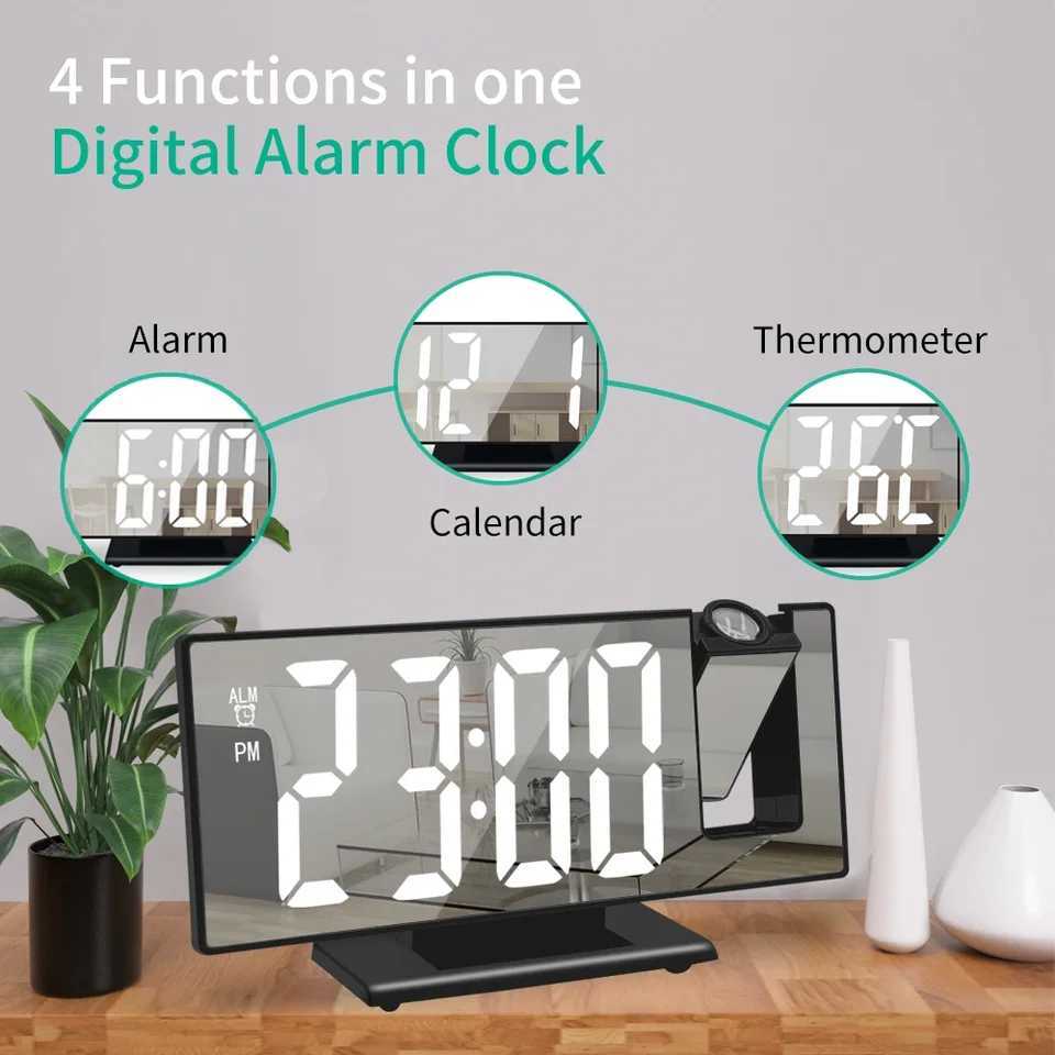 USB Powered Digital Alarm Clock 180 Arm Projection Alarm Clock Time Temperature Snooze Table Clock 12/24H Projector LED Clock D260318