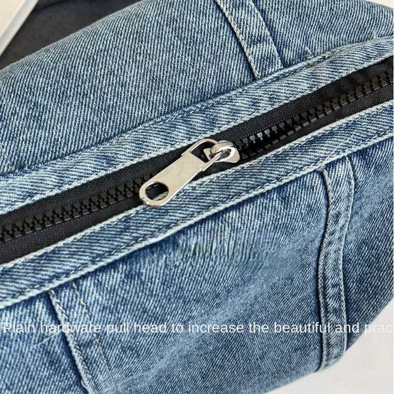 Denim Shoulder Bags for Women Soft Hobos Handbag with Zipper Female Foldable Crossbody Purse Female Travel Bag in Blue BlackZ260317