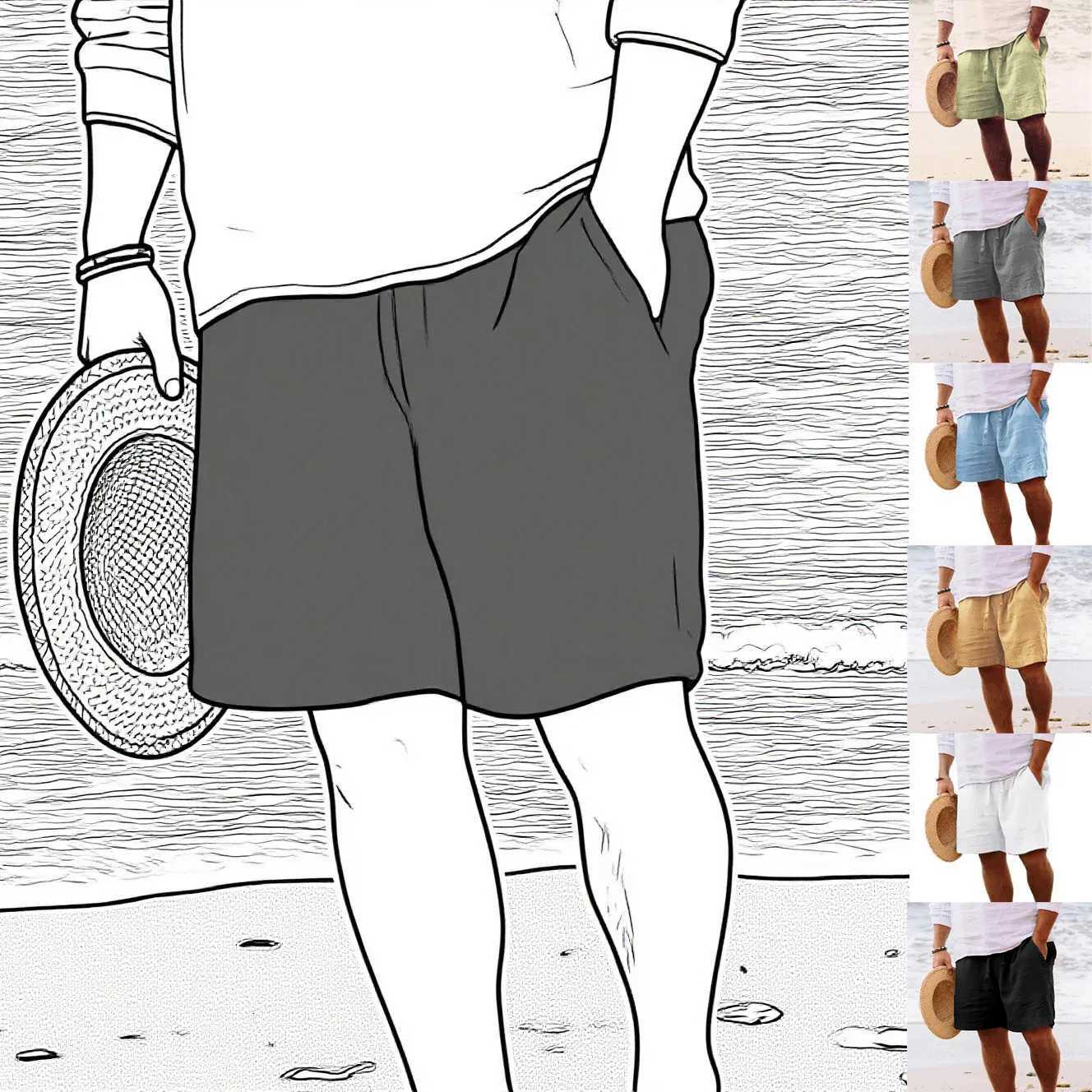 2025 New Summer New Mens Cotton Linen Breathable Shorts Hawaii Beach Pants Male Solid Color Trousers Loose Versatile Streetwear M260318