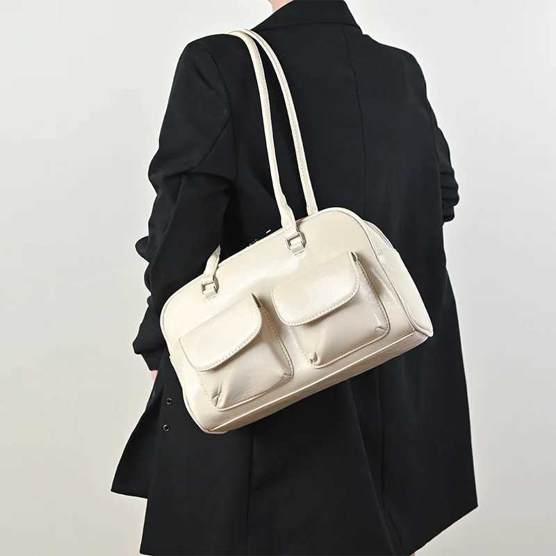 Retro Womens Satchel Hobo Bag Pu Leather Shopping Bag Fashion Solid Designer Armpit Bag Casual Double Pocket Hand Underarm BagZ260317