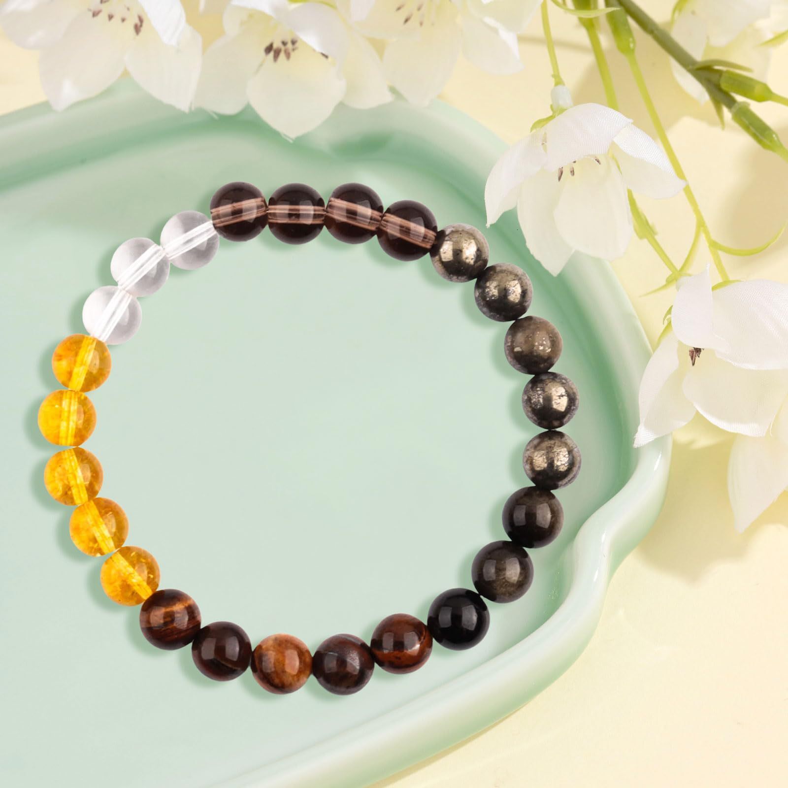 Natural Stone Crystal Beaded Elastic Cord Motivational Gift 8mm Mixed Color Chalcedony Yoga Bracelet