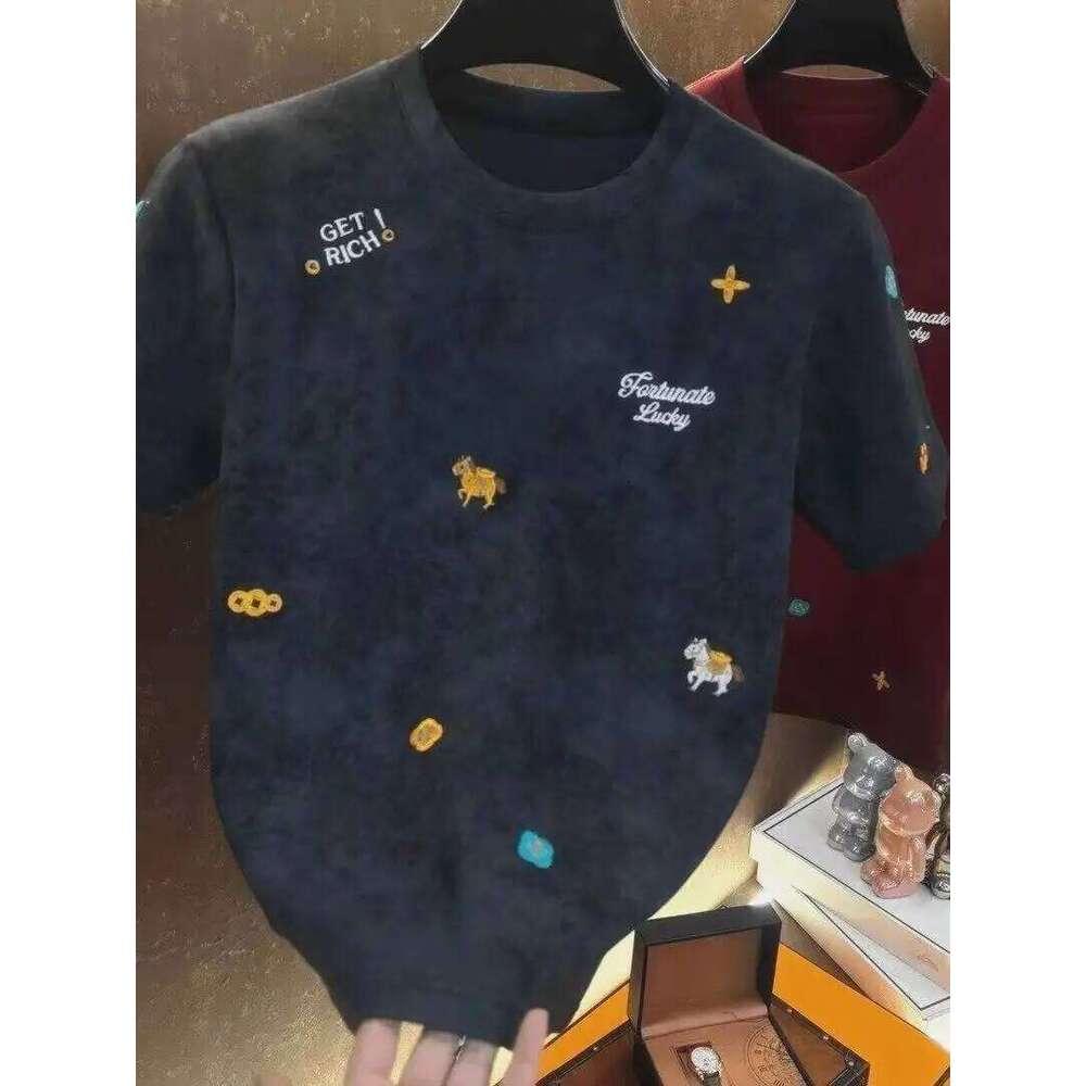 Summer 2026 Limited Edition Embroidered Ort Sve T-Irt Men's Round Ne Animal Pattern Casual Versatile Trendy Top