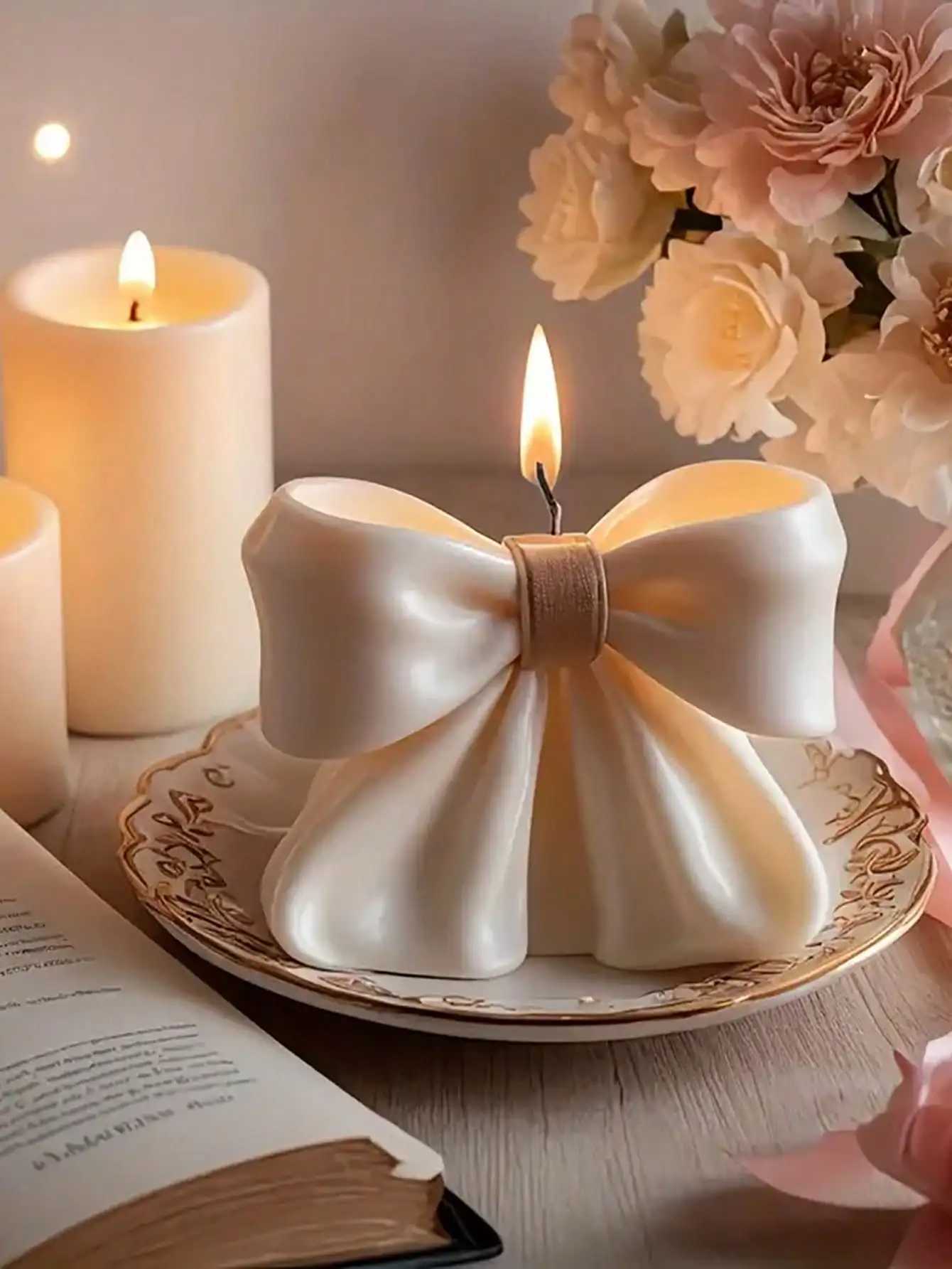 1pc Bow scented Candle 3D Bow Design Long-Lasting Fragrance Suitable For Home Decoration Perfect Valentines Day gifts D260318