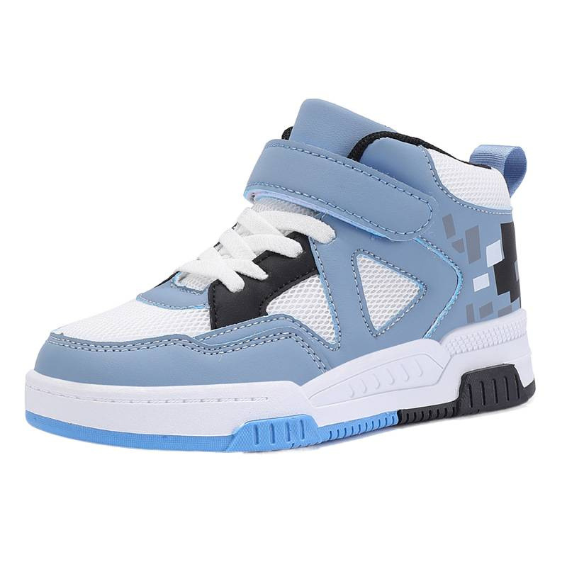 Free shipping Kids High Top Sneakers Toddler Magic Tape Casual Shoes, Non-Slip Breathable Blue Sneakers for 3-12 Years Boys size 28-37
