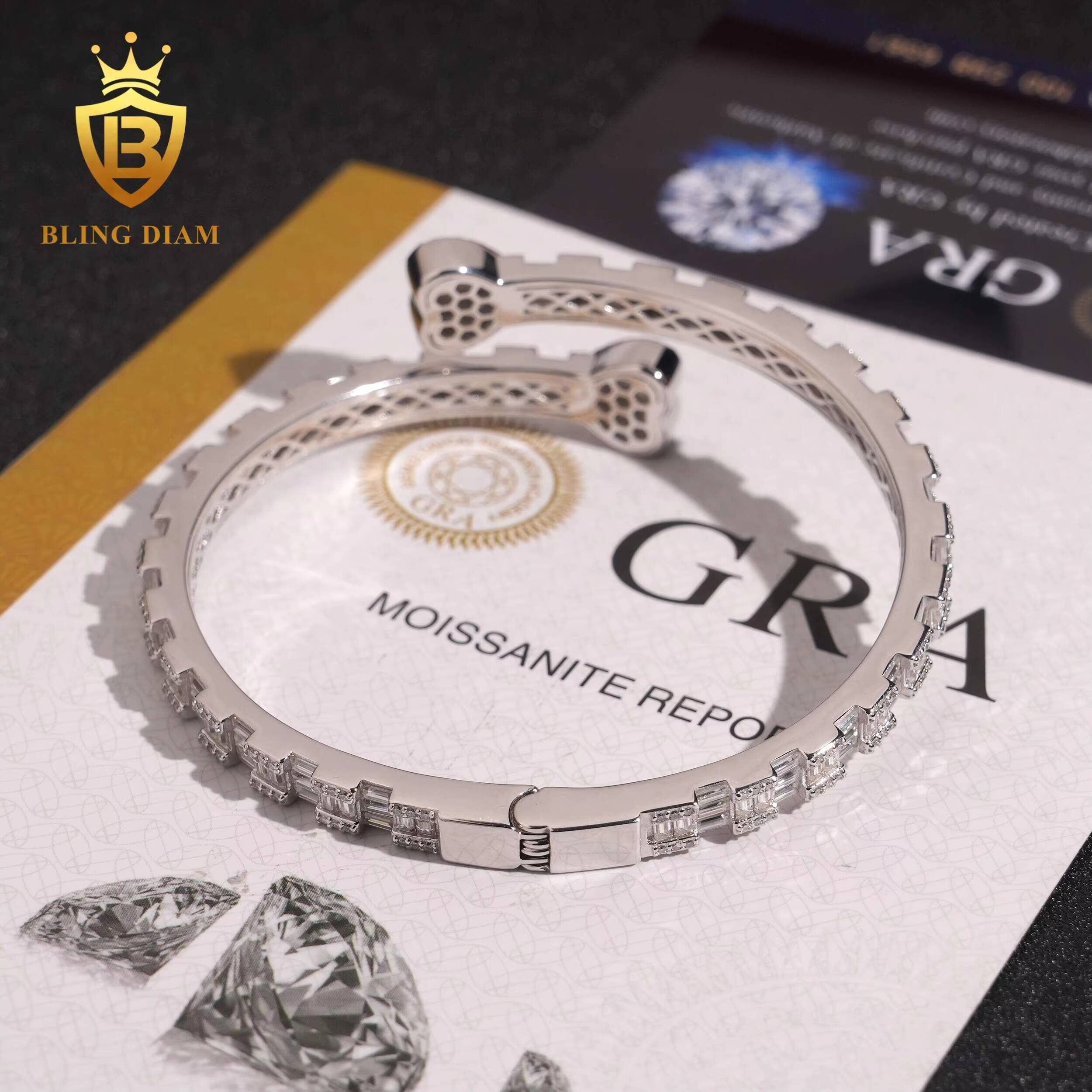 Luxury Iced Out Trendy Jewelry Sterling Silver 925 Women Bracelet VVS Moissanite Diamond Bangle Bracelet