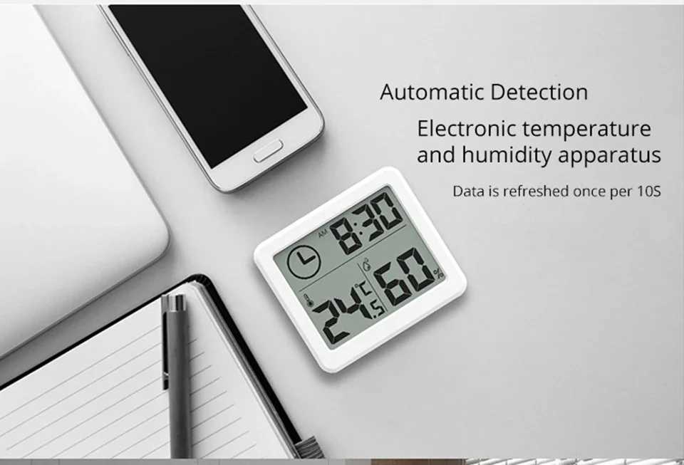 Digital Desk Wall Clock with Temperature Humidity Large Display Battery Operated clock for Home Kitchen Office Desk Decorations D260318