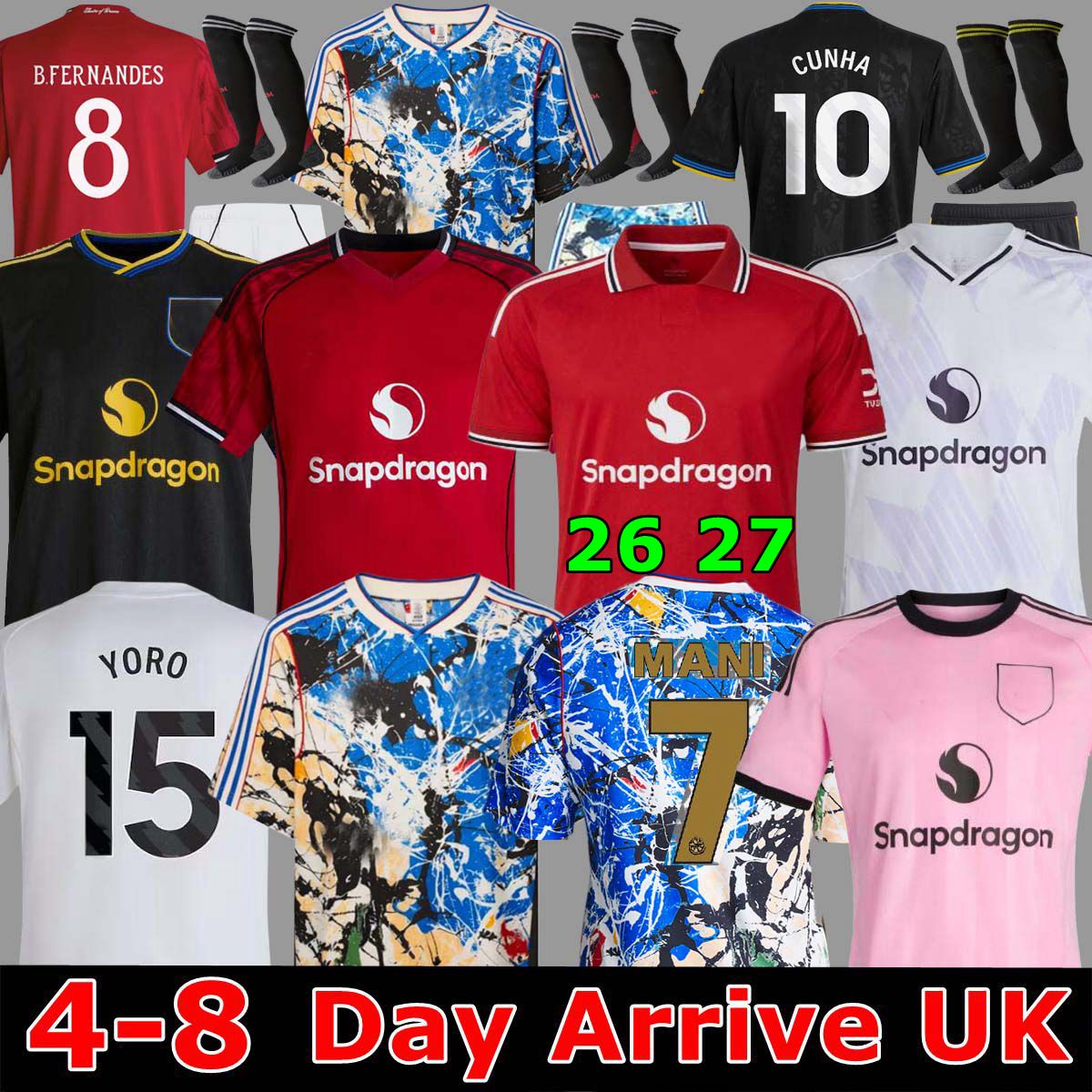 Manchester United SESKO MBEUMO CUNHA 25 26 Soccer Jerseys football shirts B. FERNANES men kids kits MAINOO goalkeeper Stone Roses 2026 shorts tracksuit