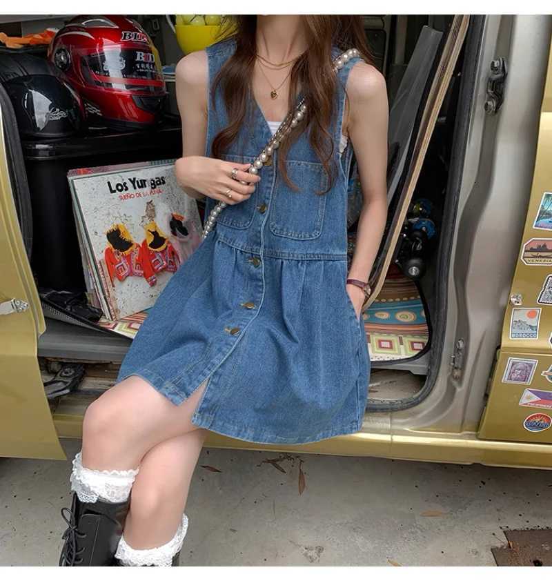 Cowboy Shoulder Strap Dress Fe Design Sense Niche Spring And Autumn Slimming Sveless Camisole Vest Short SkirtXJ260318