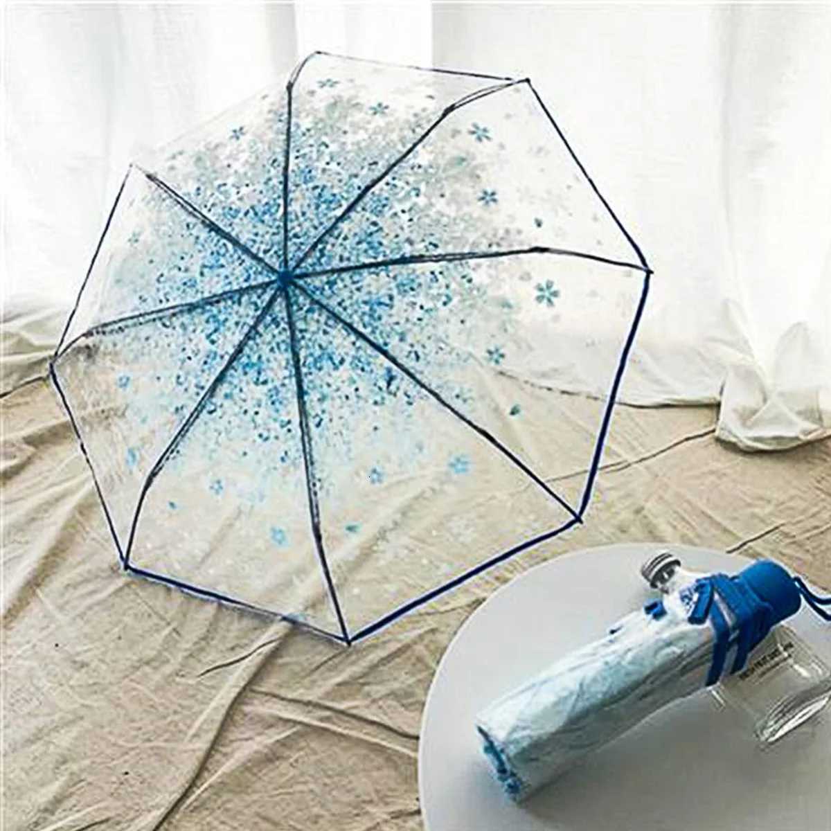Korean Umbrella Folding Cute Korean Mini Fresh Simple Sen Series Trifold Japanese Cherry Blossom Transparent Umbrella H260318 - view 5