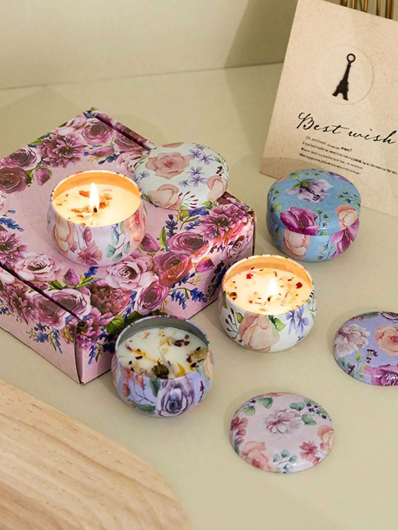 4 cans/set of hot melt wax aromatherapy set homemade soy candle cups flower candles for weddings and holiday decorations D260318