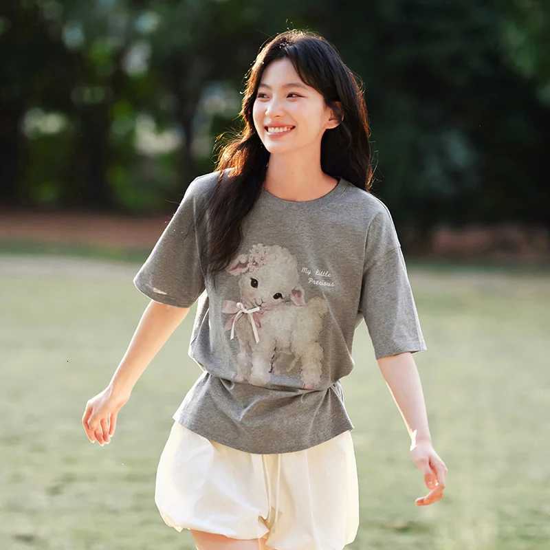 Semir Bowknot Longline T-Shirt Women Loose Fit Cotton 2025 Summer New Cute Graphic Top for Teen GirlsT260317