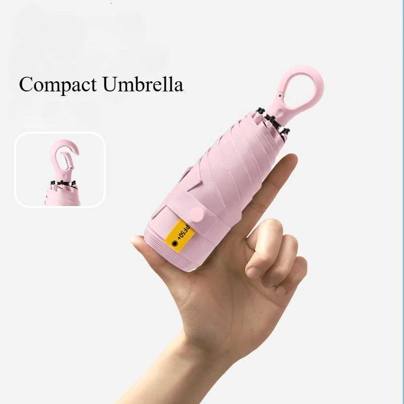 Mini Folding 5-Fold Compact Umbrella with Carabiner Ring Portable Anti UPF 50 UV Sun-Rain Umbrella Lightweight Small H260318 - view 3