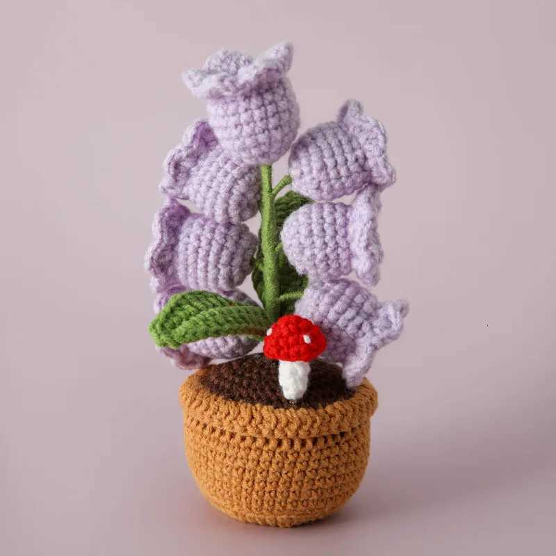 Knitted Bell Orchid With Light Creative Crochet Flowers Potted Handwoven Fake Flower Party Table Decor Mothers Day Gift H260318