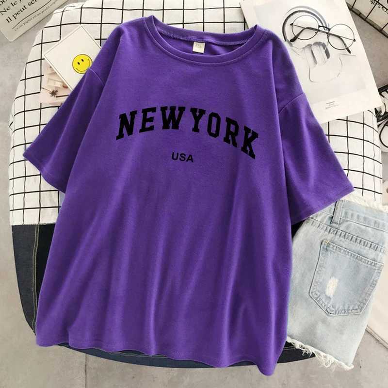 New York Usa City Letter Graphic Tshirt Women Cotton Sport Tops Summer Fashion Tee Shirt Street Casual Oversized Short SleeveT260317