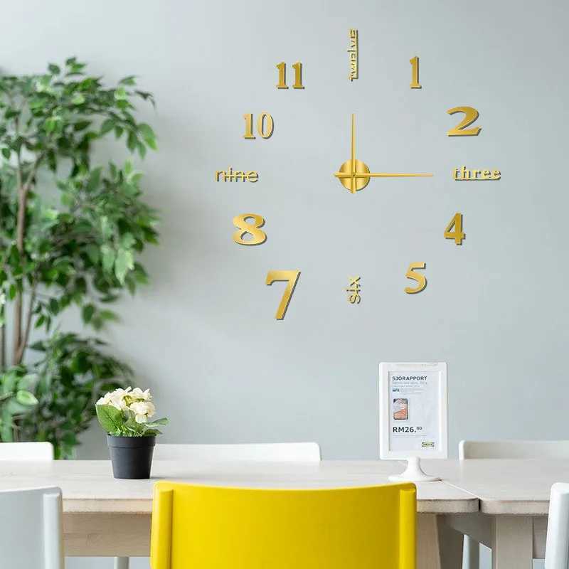 Soundless 90 To 120cm Large-sized 3D Number Poster Home Decoration DIY Wall Clock For Living Room Bedroom Study Hotel Big Decor D260318