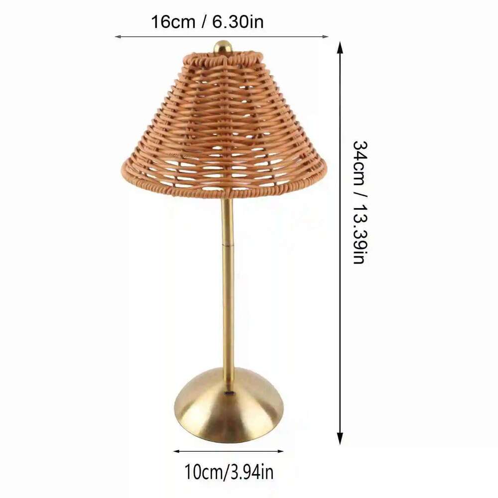 Cordless Boho Table 2W PC Rattan Weaving Rechargeable Desk Lamp Energy Saving Eye Care 600mAh for Home Restaurant 26H0318