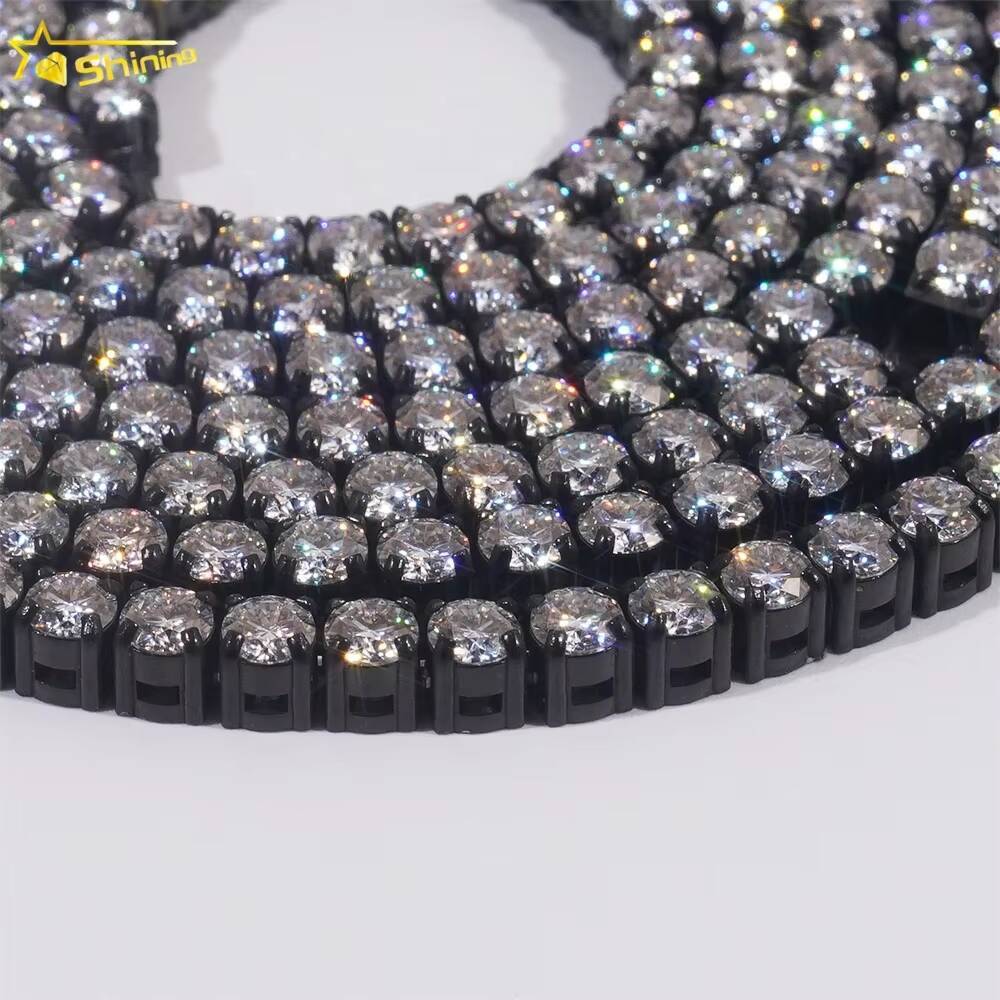 Whole Price Luxury Hip Hop Custom 316L Stainless Steel 5mm Black Moissanite Tennis Chain Bracelet Necklace