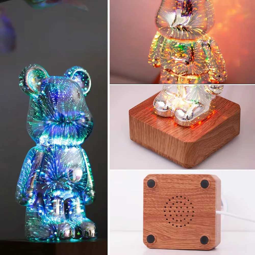 LED Fireworks Lamps 3D Bear Night Light USB Dimmable Projector Colorful Atmosphere Desktop Bedroom Table Decora Lighting Gift H260318