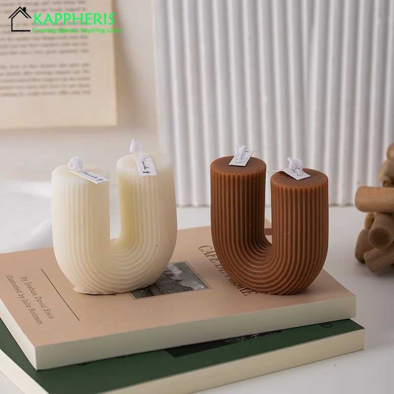 U Shaped Candle Scented Candles Ribbed Aesthetic Home Decorative Candles Smokeless Personalized Candles Guest Gift Lot D260318
