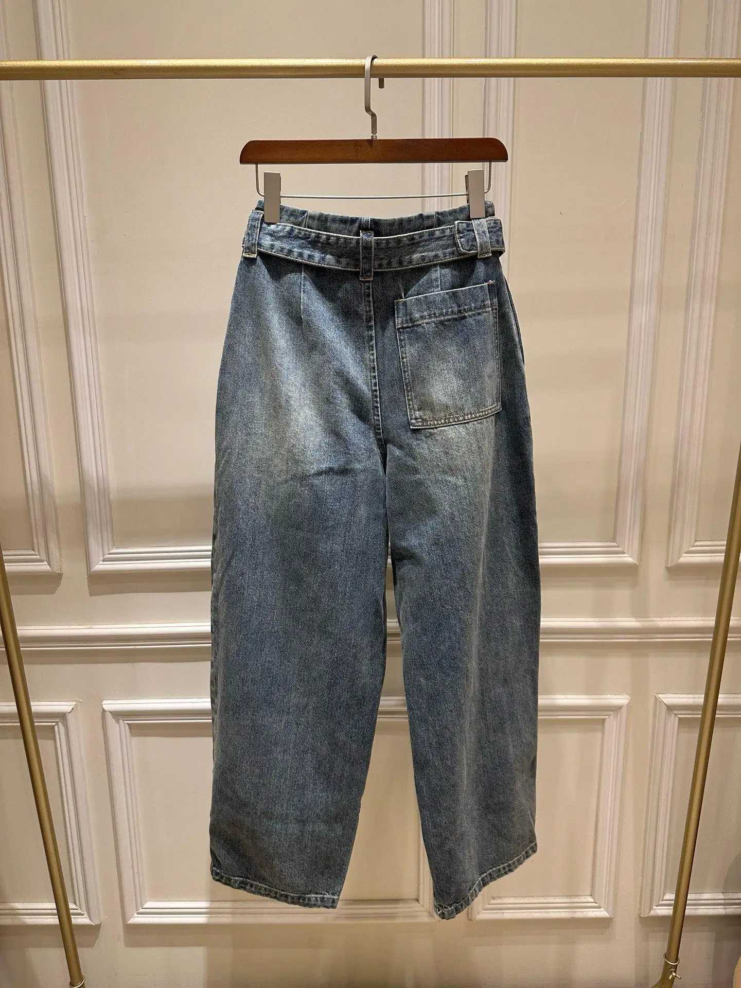 Spring 2026 High Waist Retro Belted Denim Jeans Trendy Loose Baggy Wide Leg Casual Pants StreetwearT260317