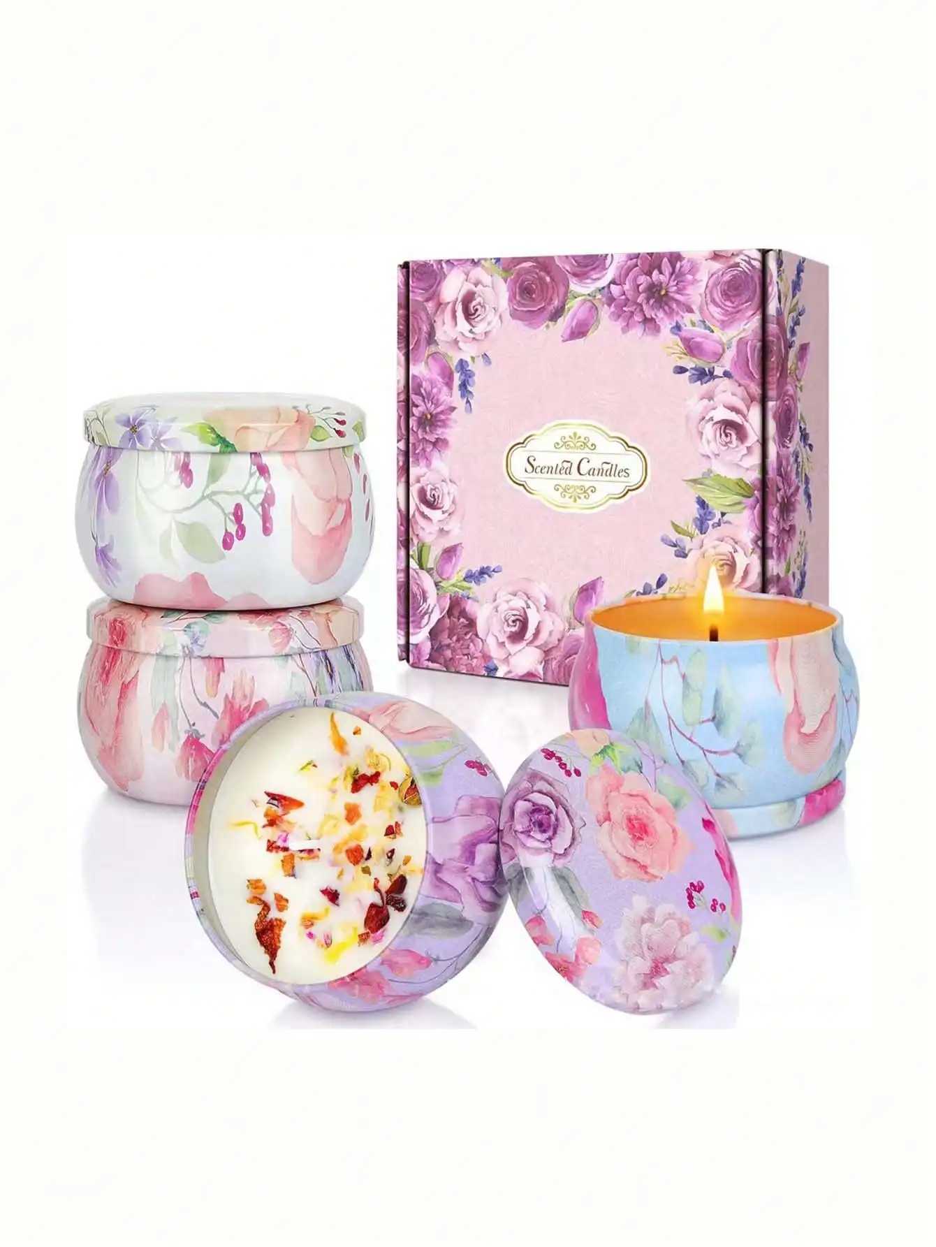 4 cans/set of hot melt wax aromatherapy set homemade soy candle cups flower candles for weddings and holiday decorations D260318