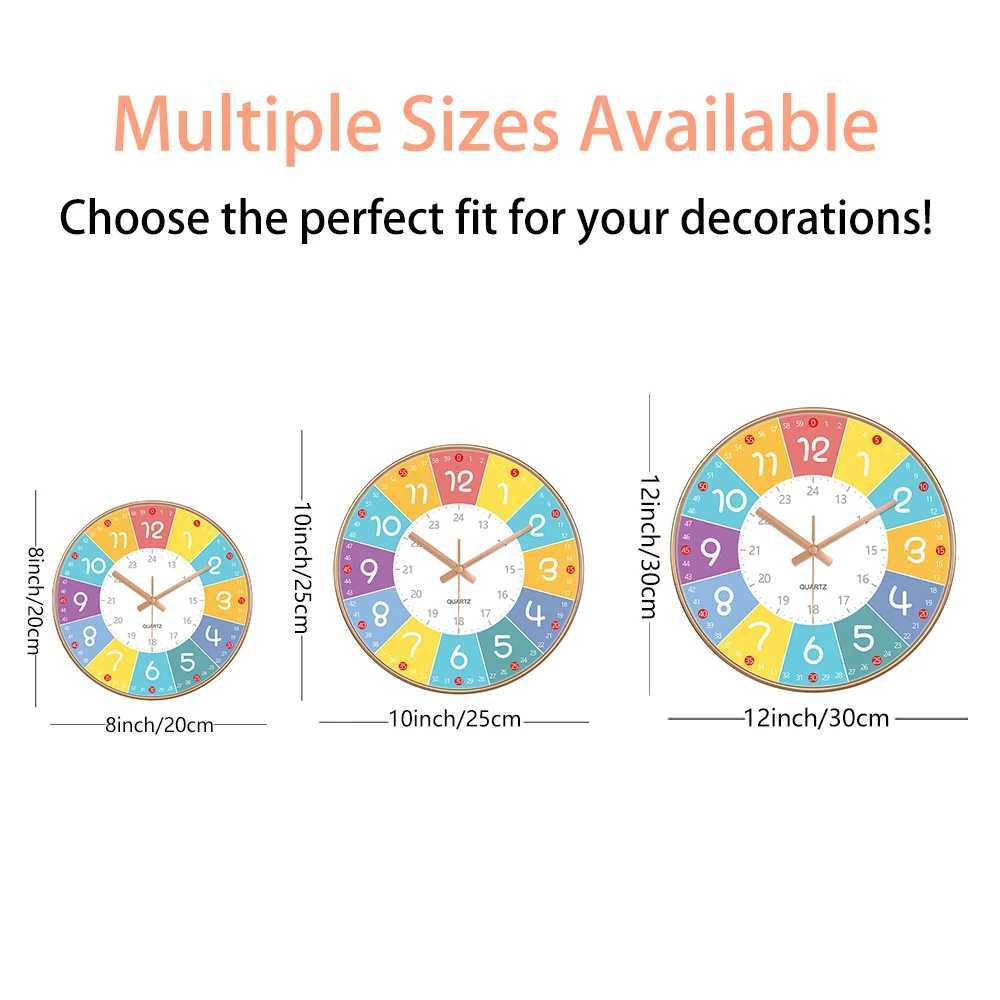 Early Education Silent Wall Clock Living Room Kids Bedroom Clock Non Ticking Analog Clock Time Teaching Wall Clock 8/10/12 Inch D260318