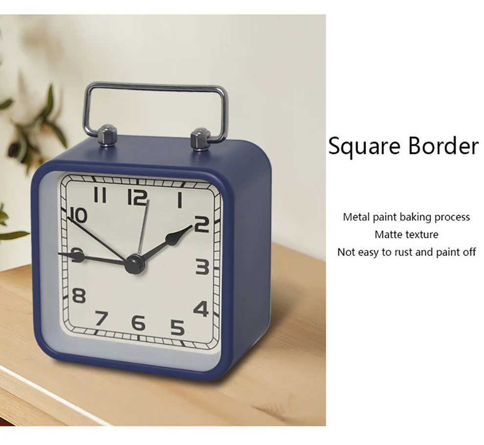 Metal square small alarm clock childrens desktop silent clock student bedside snooze glow-in-the-dark quartz table clock D260318