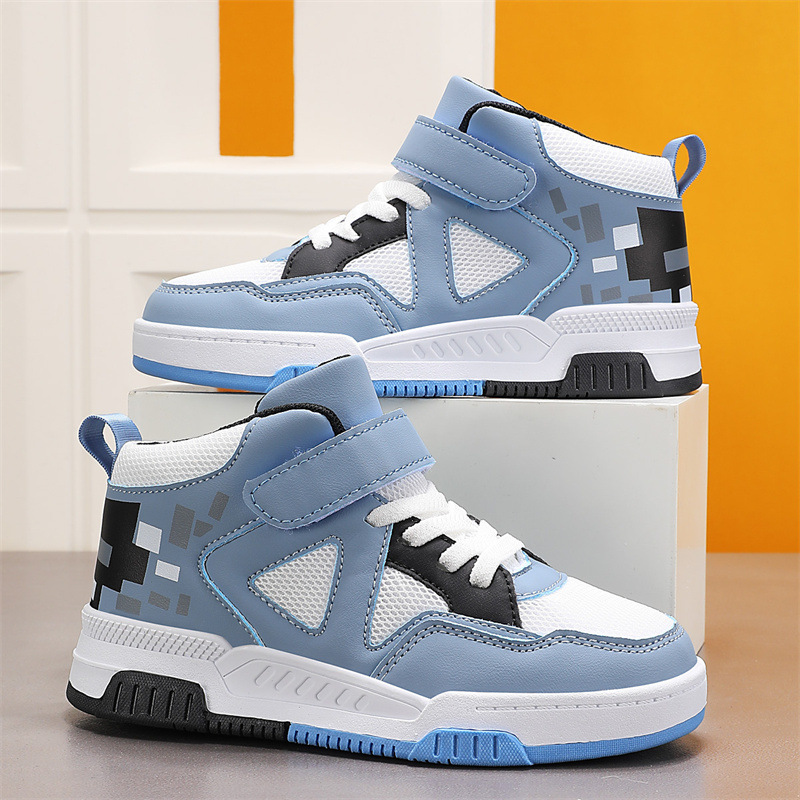 Free shipping Kids High Top Sneakers Toddler Magic Tape Casual Shoes, Non-Slip Breathable Blue Sneakers for 3-12 Years Boys size 28-37