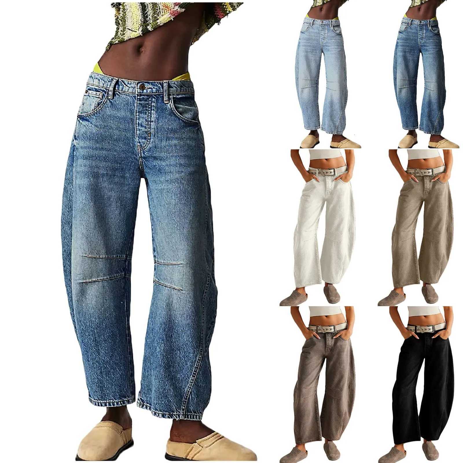 Ladies Fashion Classic Light Long Pleated Jeans Streetwear Versatile Wide Leg Loose Cropped Mid Waist Daily Denim TrousersT260317