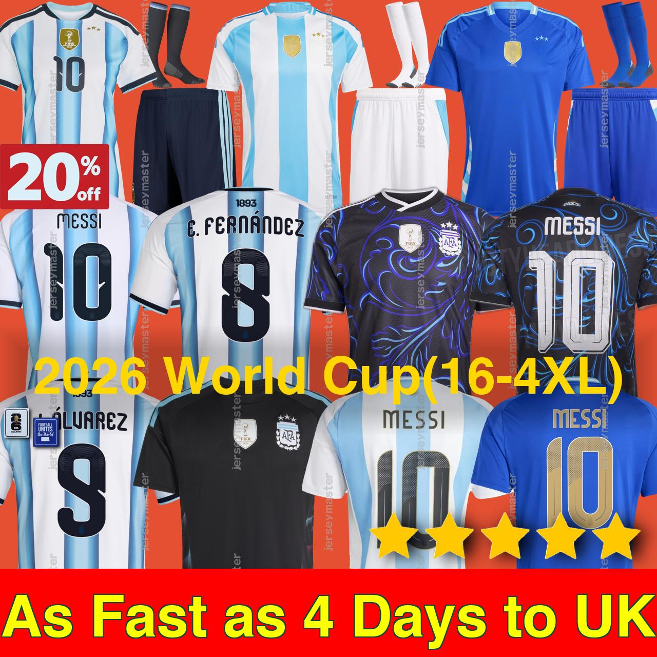3XL 4XL 2026 World Cup Jersey ArgentinaS MESSIS Soccer Jerseys J.ALVAREZ E.FERNANDEZ DI MARIA Home Away Football Shirts 1998 BATISTUTA 1986 1994 MARADONA Kids Men Kit