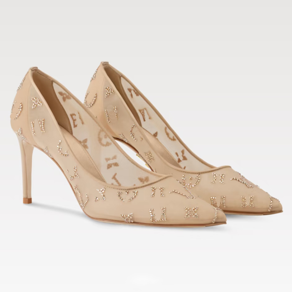 10ARhinestone Mesh Heels Designer Women Embroidery Pointed Toes Pumps Sandals Stiletto Heel/Flat Heel Slingbacks Slip On Dress Shoes Size 35-41 With Box 10A