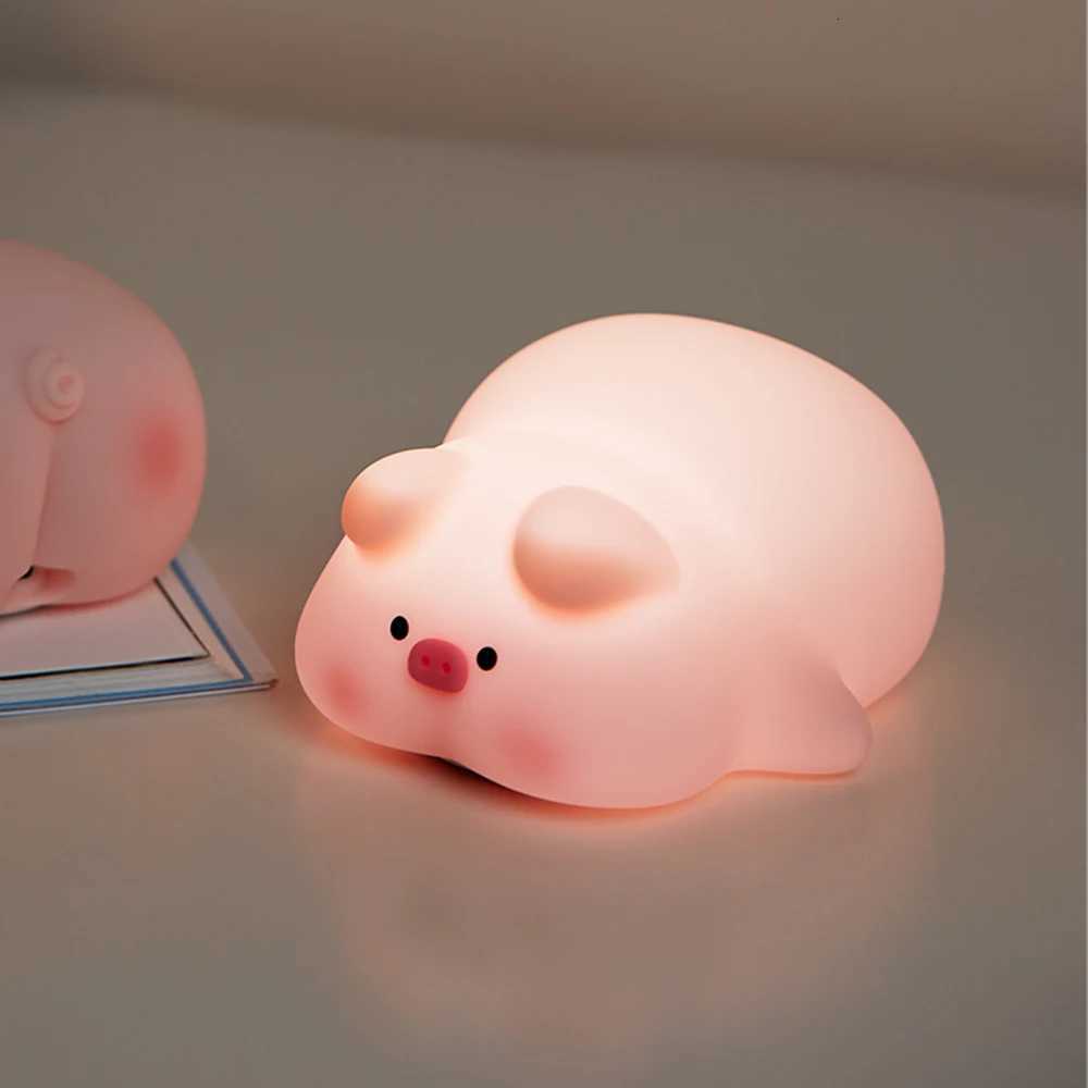 Pink Little Pig LED Night Light Touch Sensor Cartoon Kids Nightlights Silicone Child Holiday Christmas Gift Bedside Lamp Decor H260318