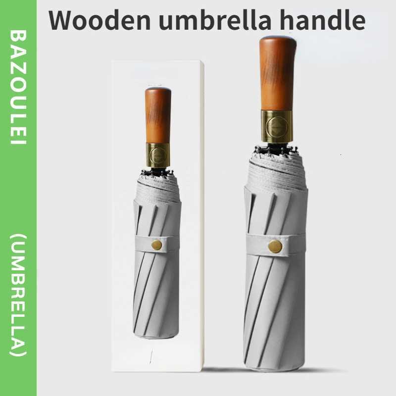 72 Bones Fully Automatic Umbrella for Mens Large Foldable Black High-end Business Wooden Handle Umbrella H260318 - view 5
