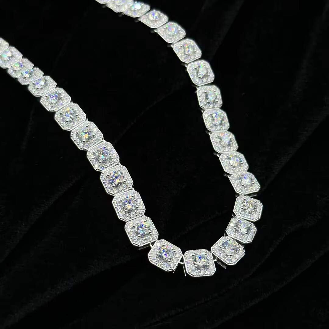 Custom 925 Silver Moissanite Tennis Necklace Hip Hop Tennis Chain Necklace for Men Women