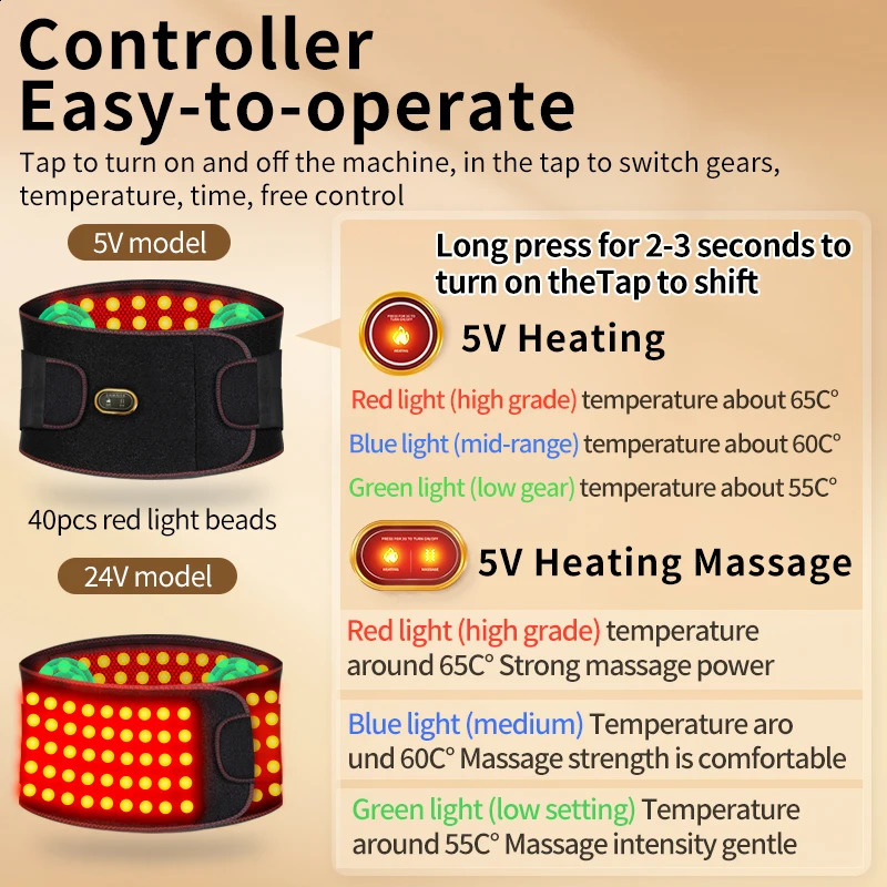 Heated Waist Massager Red Light Therapy Lumbar Support Protection Vibration Kneading Winter Home Warmth Belt Adjustable n 260318