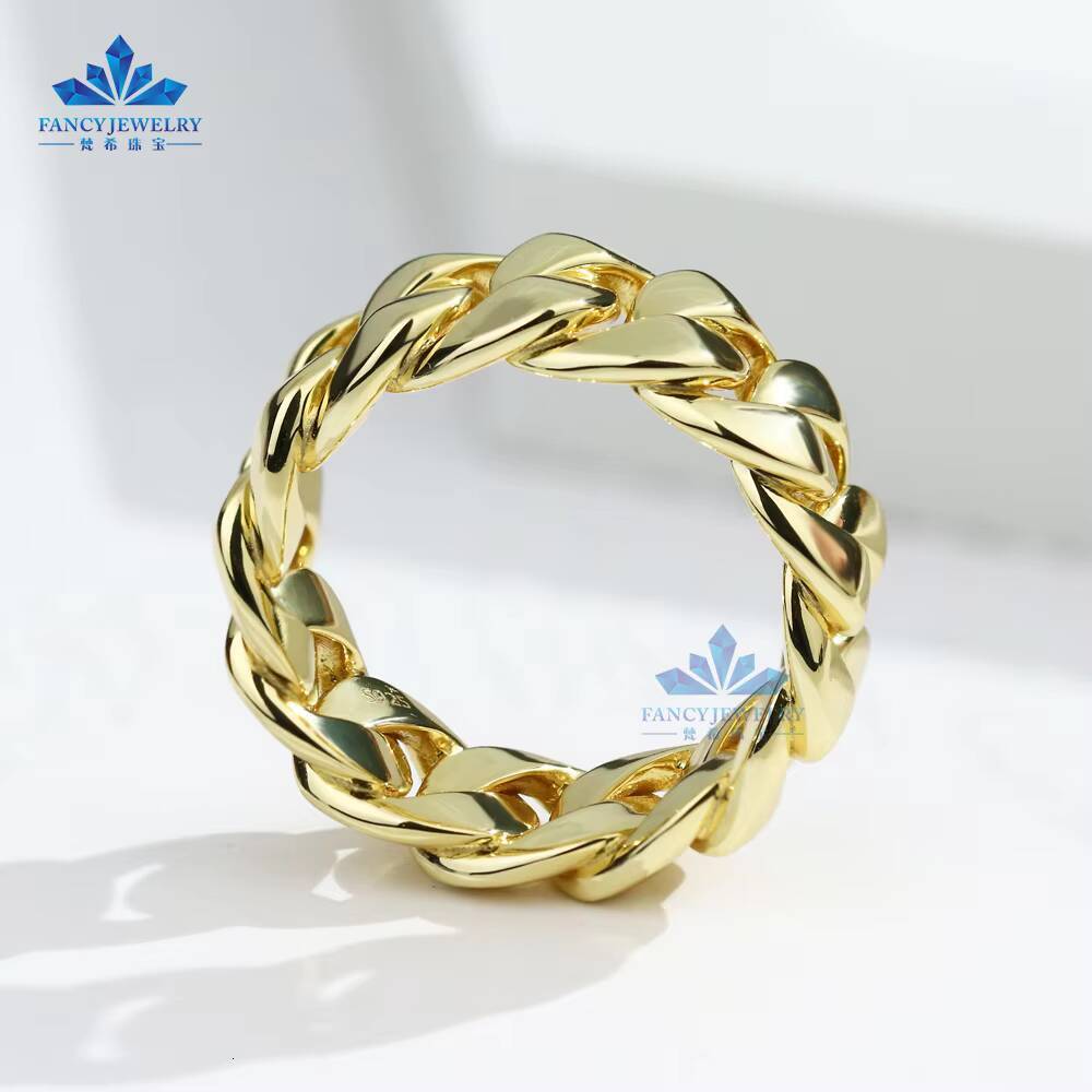 New Design Hiphop Style Cuban Ring 925 Silver Gold Plated Without Diamond Miami Style Ring for Men Gift Party Luxury Jewelry