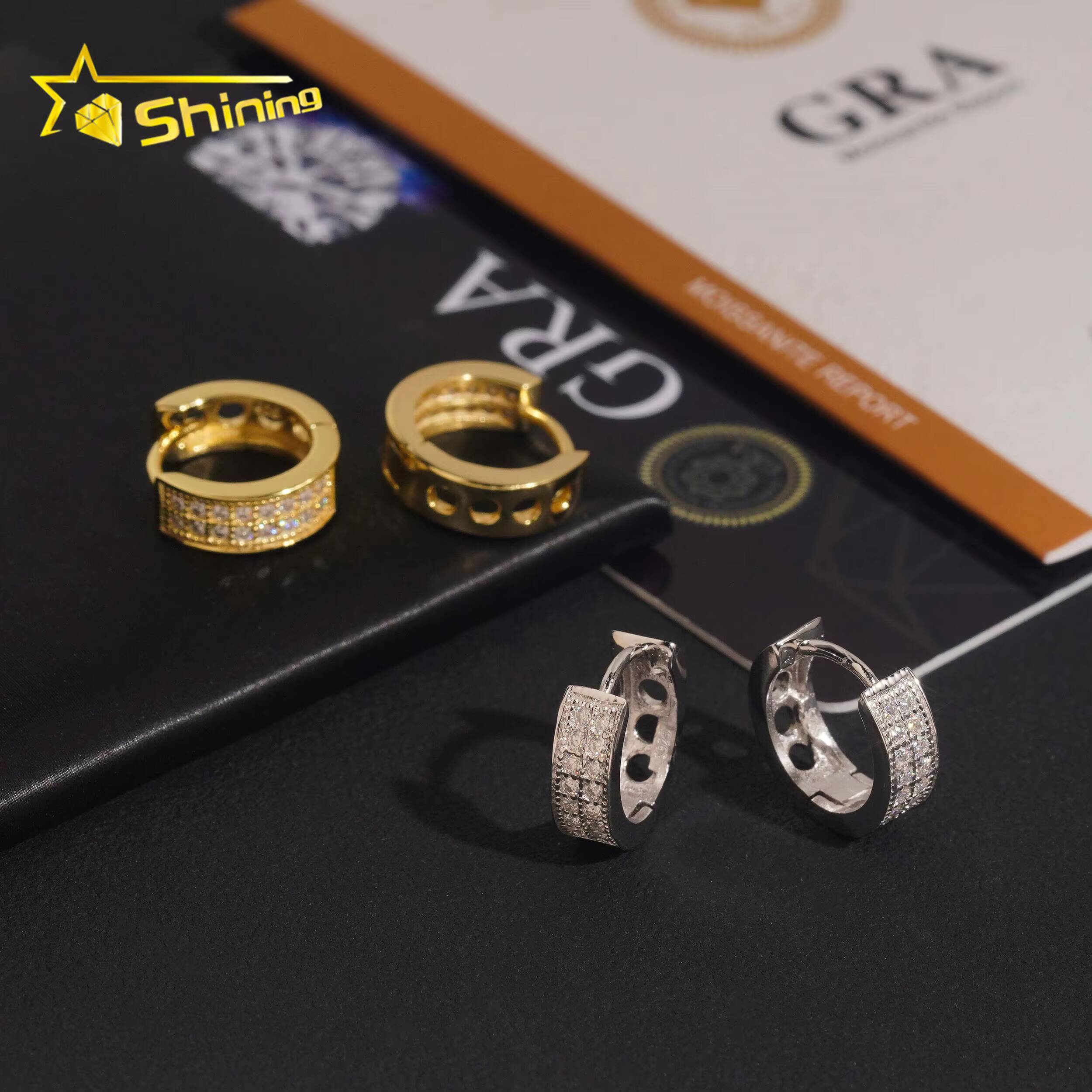 USA Warehouse Fast Shipping 925 Sterling Silver Moissanite Hoop Earring Hip Hop Men Women Iced Out Fashion Earrings
