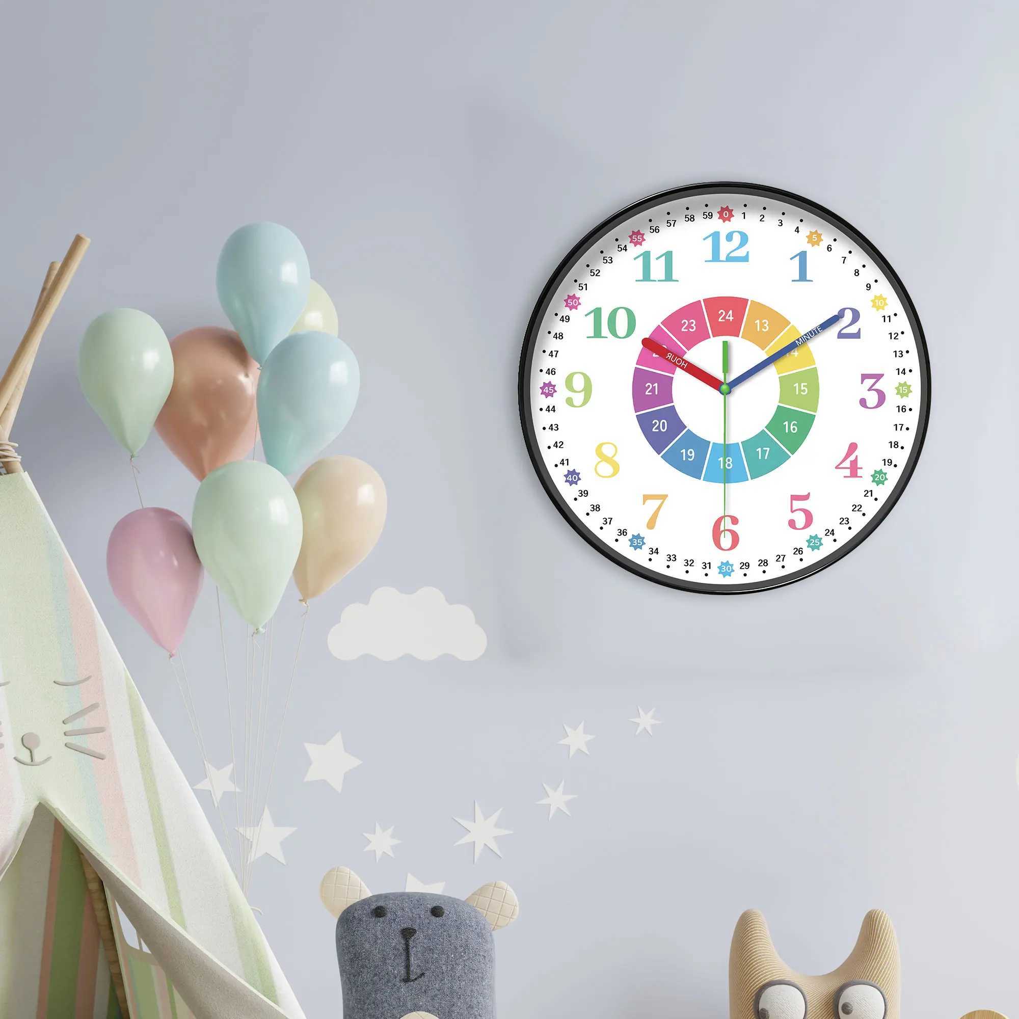 1pc 8-inch instructional Wall clock - Silent non-ticking analog clock color digital and color hands designed learning clock pe D260318