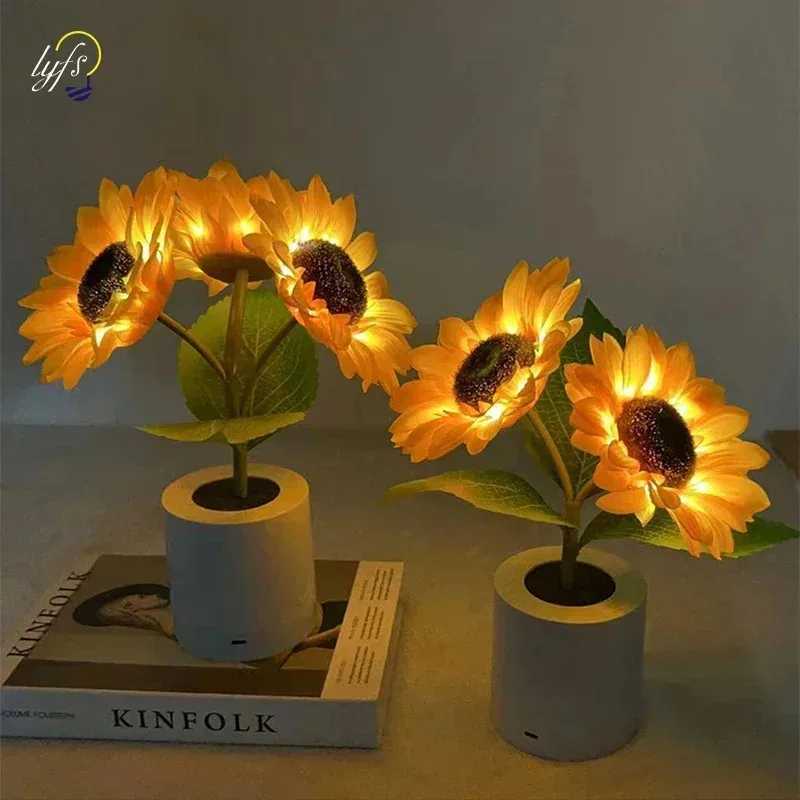 LED Night Light Rechargeable Sunflower Lights Interior Lighting Bedroom Bedside Desktop Decoration Table Lamp Night Lamps H260318