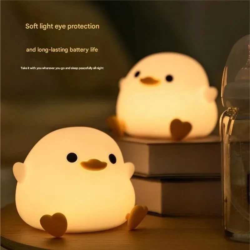 LED Night light Cute duck Cartoon animals Silicone lamp for children kid Touch Sensor Timing USB Rechargeable for birthday gifts H260318