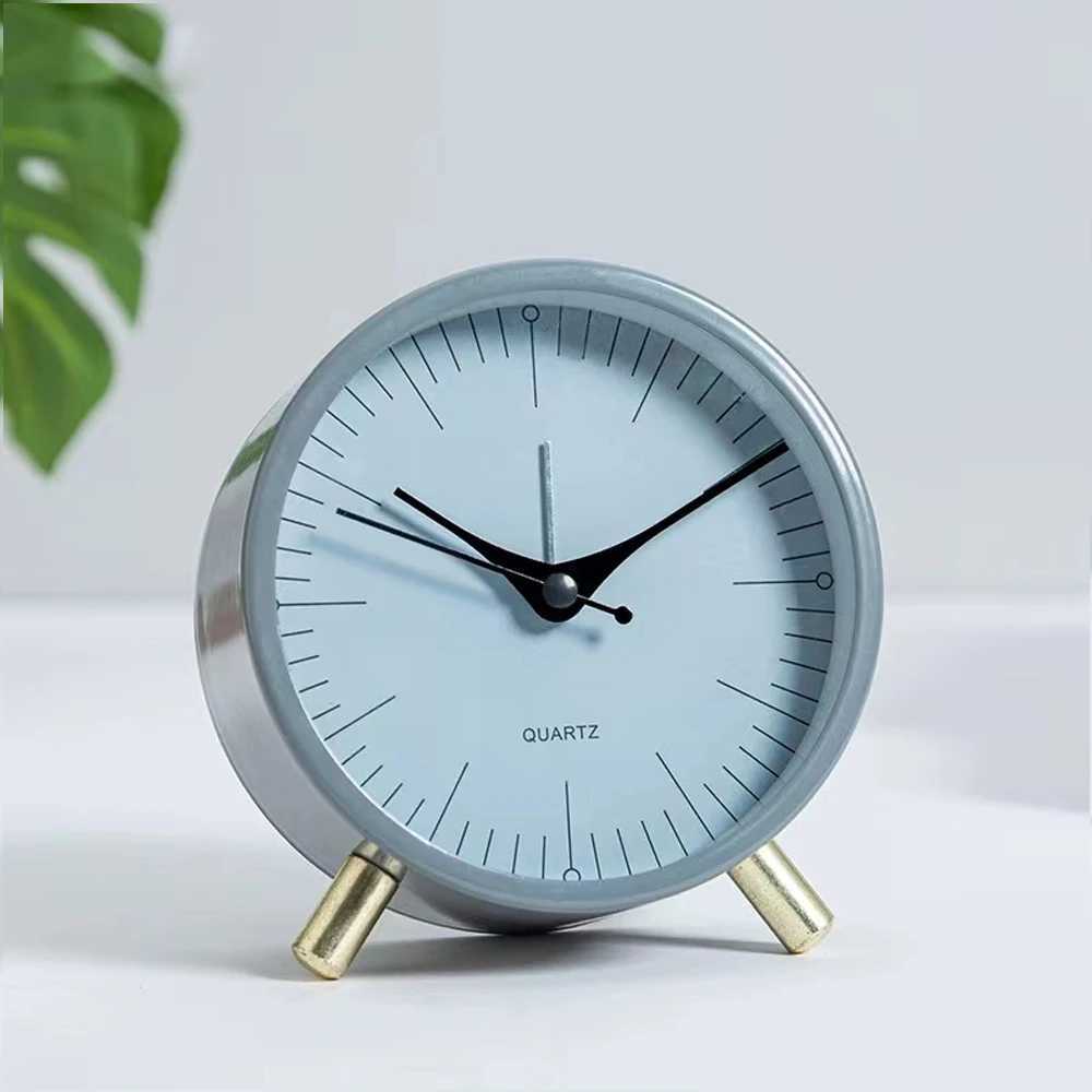 1pc 4 inch metal minimalist decoration alarm clock bedside table ornament clock Suitable for living/bedroom decoration D260318