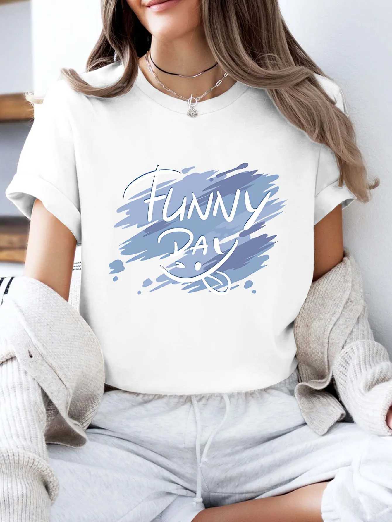 Women Short Sleeve Round Neck T Shirt Funny Day Printed Trendy Brushstroke Graphic Harajuku Y2k Womens T-shirt ClothingT260317