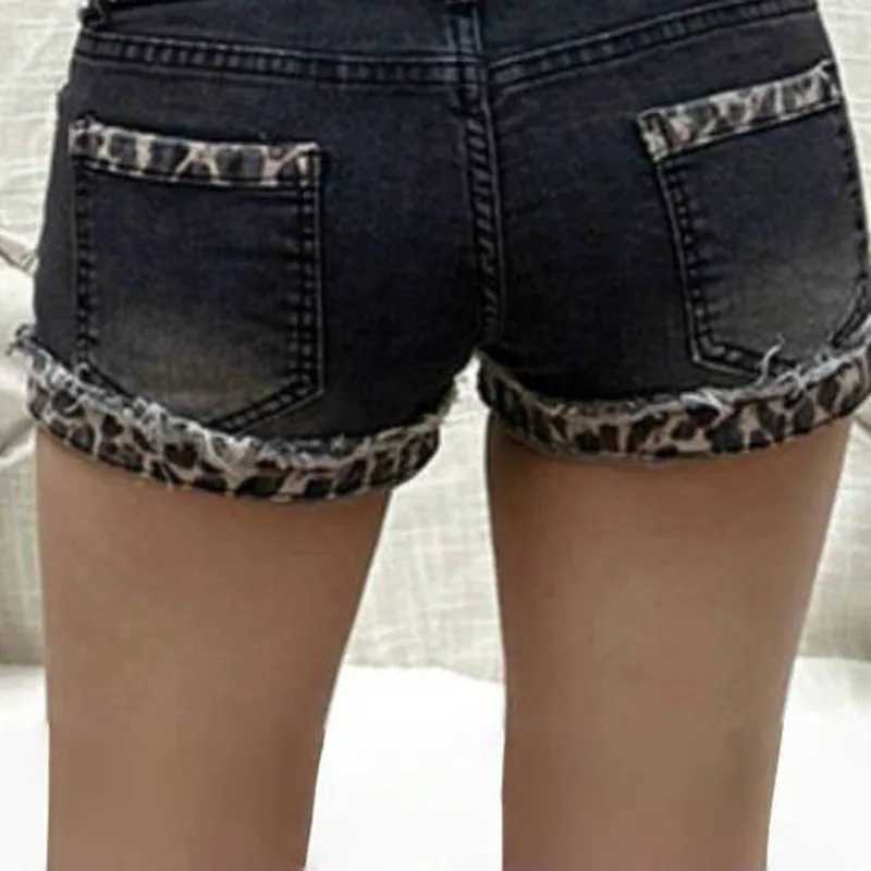 Harajuku Vintage Denim Y2K Shorts Women Grunge Coquette Low Rise Skinny jean Shorts Woman Sexy Leopard Print Mini Short Pants M260319