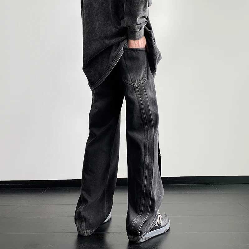 2025Autumn jeans Men Korean Washed Vintage Fashion Jeans Streetwear Hip Hop Baggy Denim Trousers Straight Wide Leg Mopping Pants M260319
