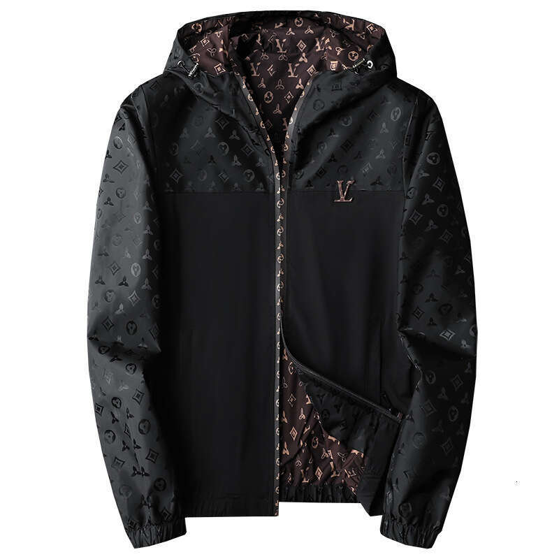2026 New Trendy Hooded Jacket Men's Spring And Autumn Printed Casual Slim Fit Plus Size Thin Coat