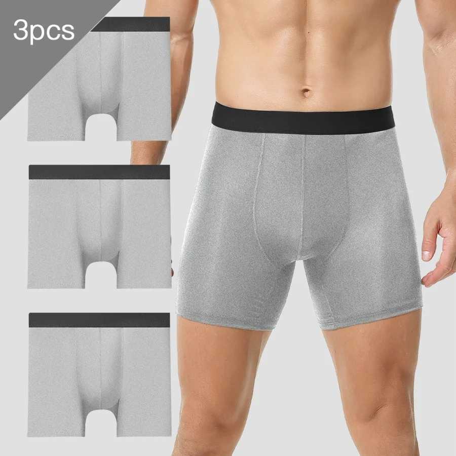 3PCS Mens extended sports underwear plus-size ice silk quick-drying mens anti-chafing leg briefs D260319
