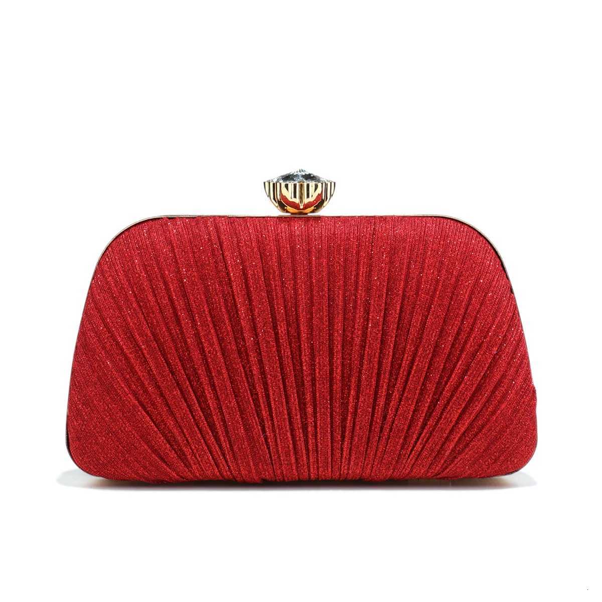 Shell Design Women Clutch Bags Ruched Sequins Evening Bags Diamonds Glitter Metal Chain Handbags Banquet Dinner Prom Purse W260319 - view 4