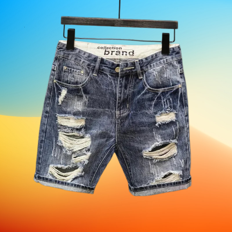 Men's Shorts Vintage Japanese Style Mens Denim Shorts Casual Mid Waist Summer Trendy ed Five Piece Shorts Men's Clothing